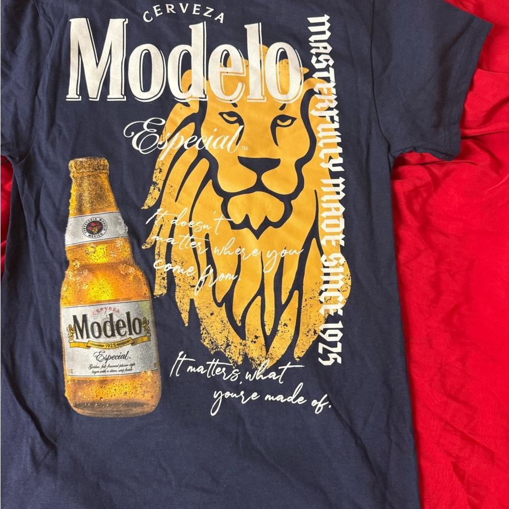ModelCo Navy Graphic T-Shirt with Lion and Beer Design